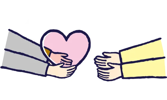 ハートを受け渡しする手のイラスト
